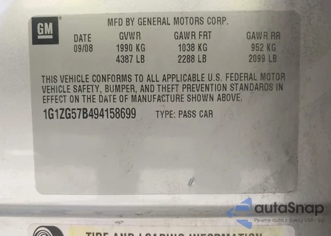 2009 Chevrolet Malibu Ls из США, поврежденный, VIN 1G1ZG57B494158699